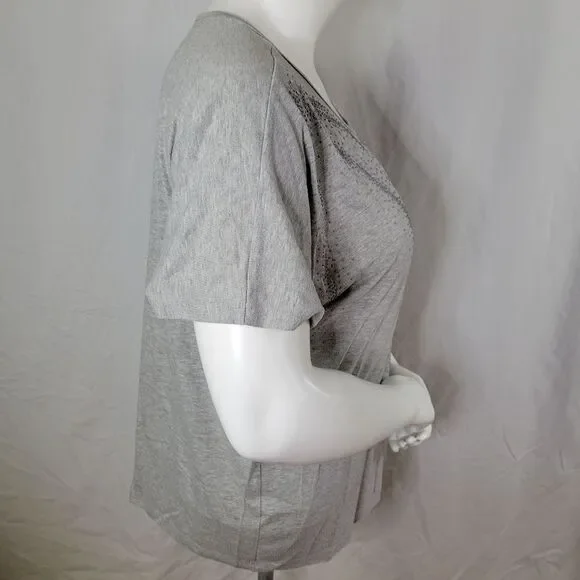 Lane Bryant Gray‎ Embellished Short Sleeve Round Neck Top - Picture 2 of 9